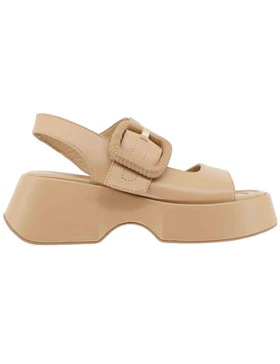 Sandali donna in pelle beige con zeppa