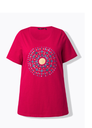 T-shirt dal taglio svasato con design mandala, scollo a girocollo e mezze maniche