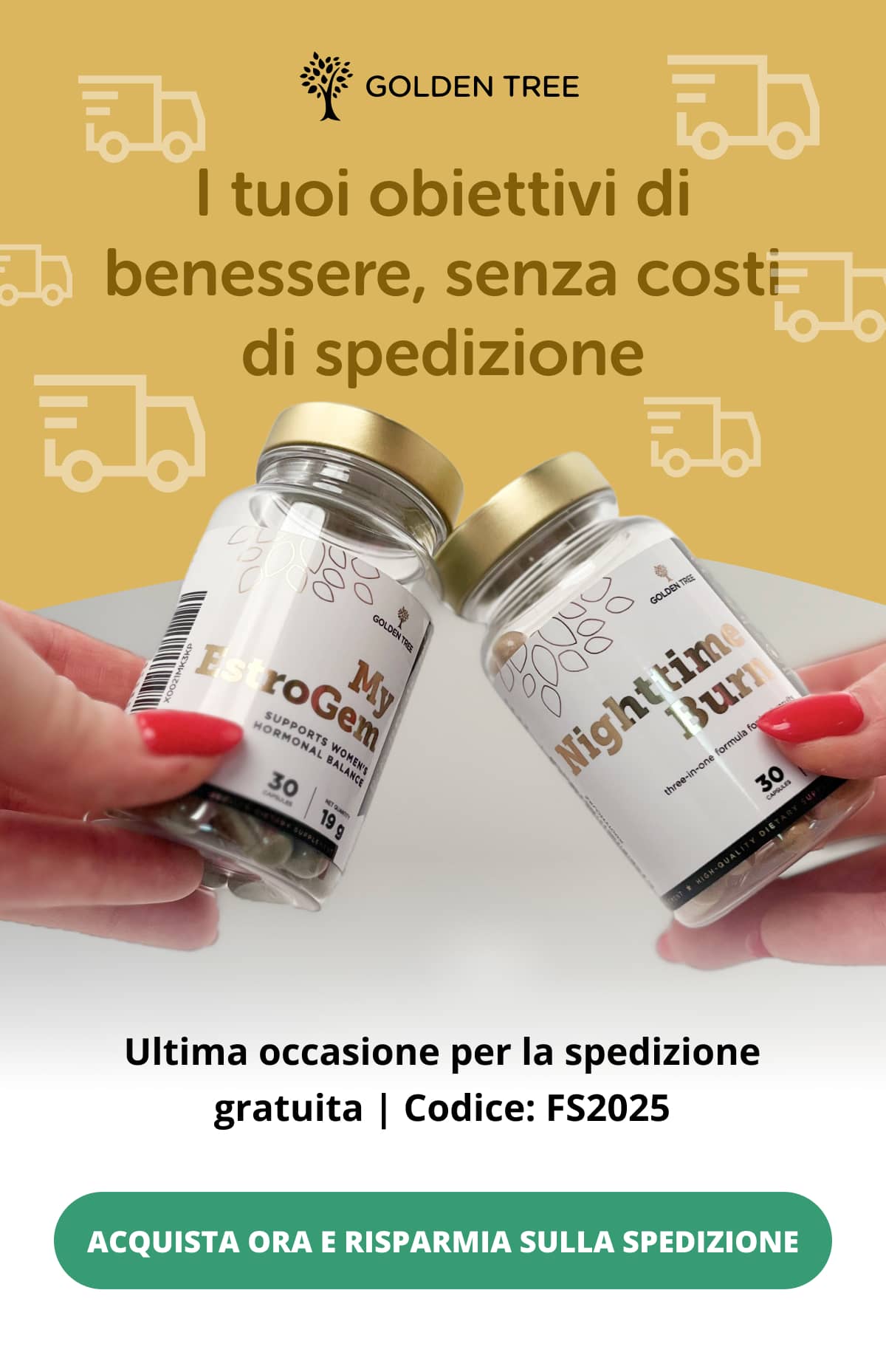 I tuoi obiettivi di benessere, senza costi di spedizione  Ultima occasione per la spedizione gratuita | Codice: FS2025  Acquista ora e risparmia sulla spedizione <<