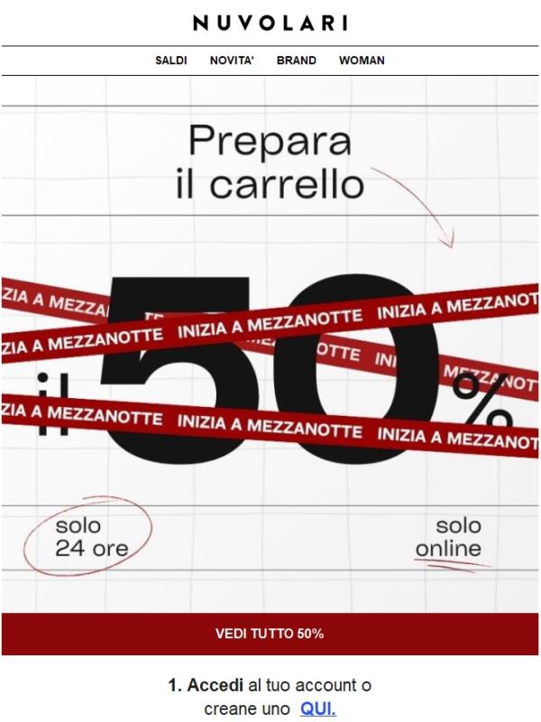 Prepara il carrello, il tutto al 50% sta arrivando 🛒