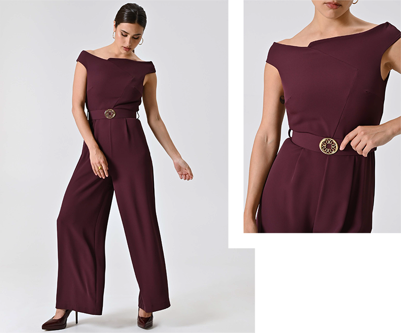 Tuta Bordeaux con Scollo Drappeggiato