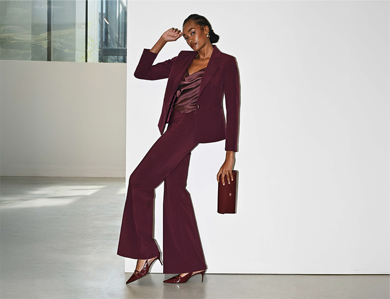 Pantaloni Bordeaux Palazzo in Tessuto Tecnico