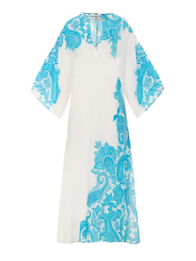 Kaftano Bianco e Azzurro con Stampa Etro
