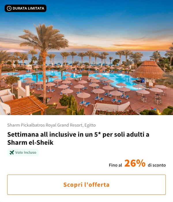 Settimana all inclusive in un 5* per soli adulti a Sharm el-Sheik