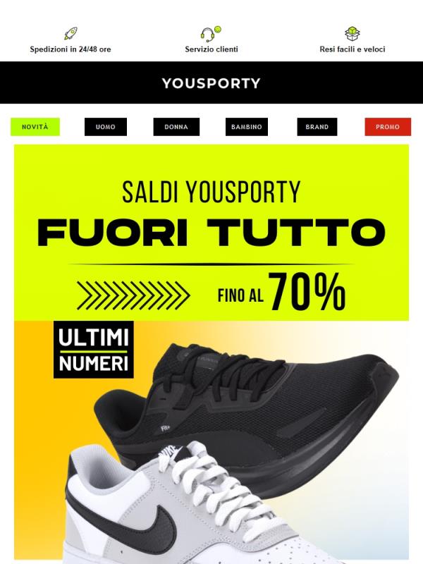 🚀 Approfitta del FUORI TUTTO YOUSPORTY - Saldi fino al 70% 🛒