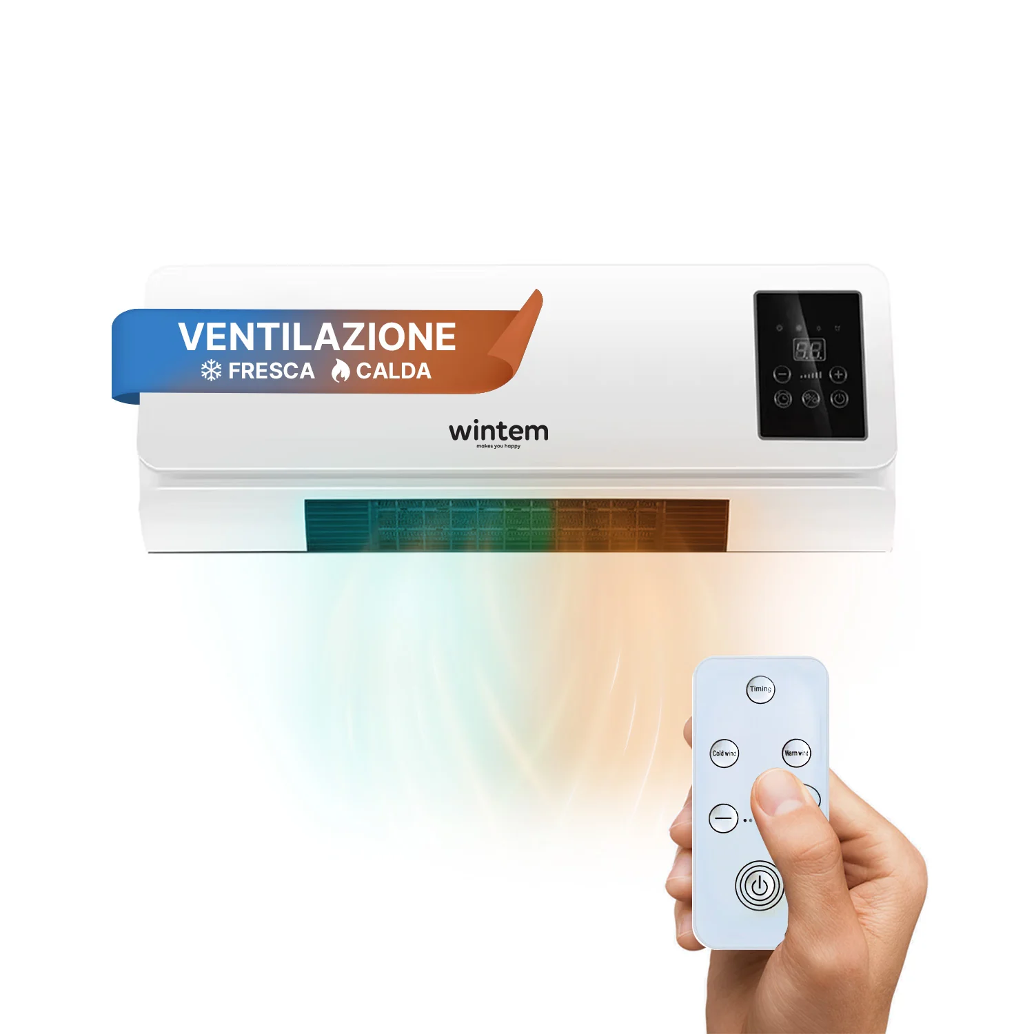 Image of Termoventilatore Elettrico Leggero 2000W a Parete con Telecomando e Timer 6 ore