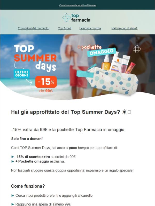 ⏳ Ultimi giorni: 15% extra sconto + pochette omaggio!