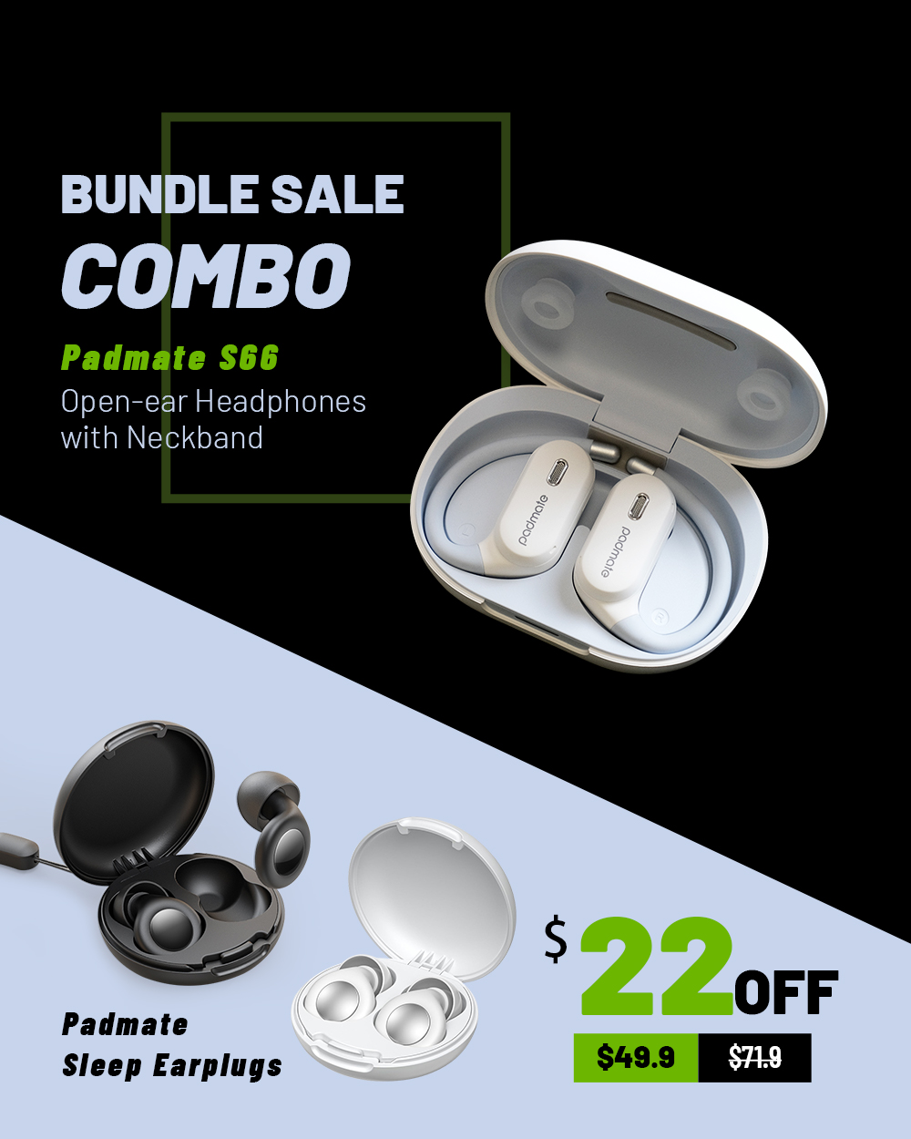 Padmate S66 OWS Open-ear Bluetooth Headphones with Neckband