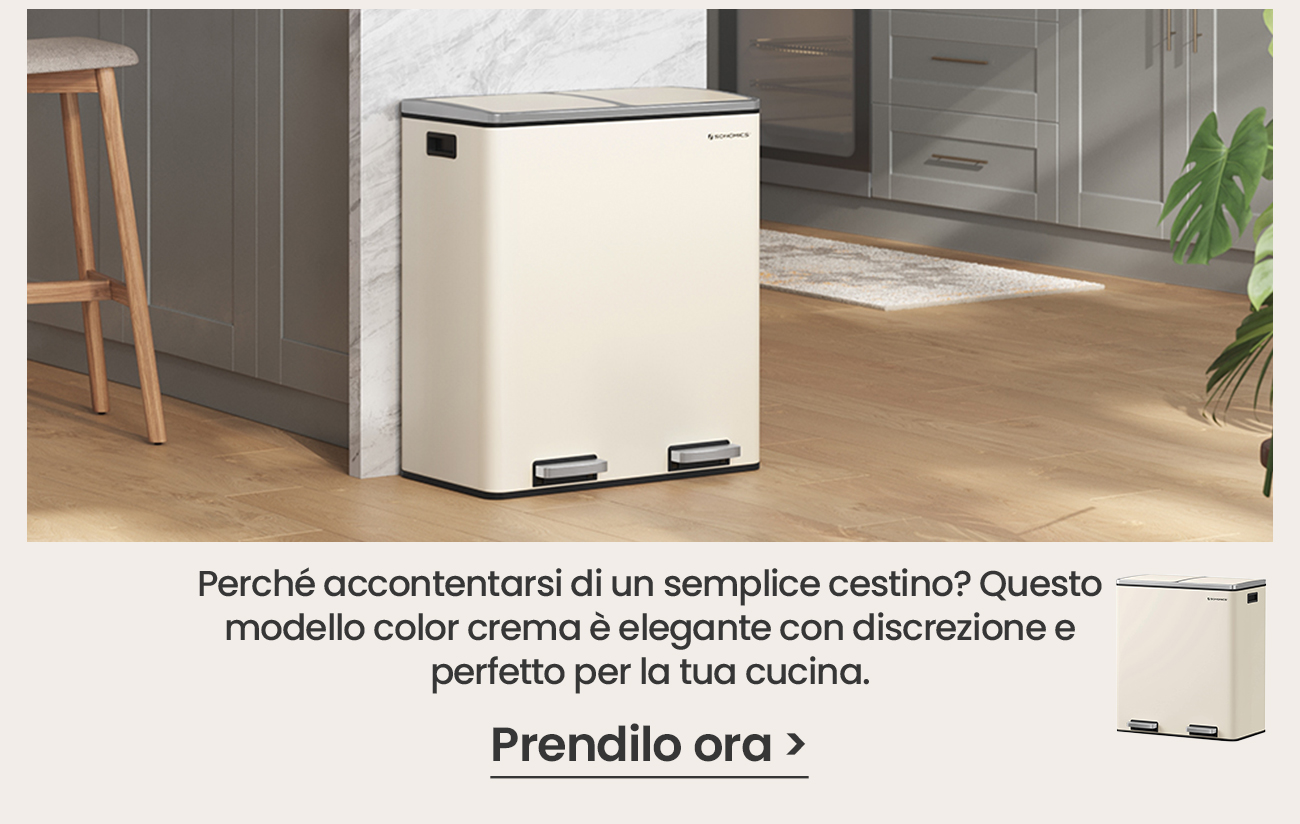 Perché accontentarsi di un semplice cestino? Questo modello color crema è elegante con discrezione e perfetto per la tua cucina.