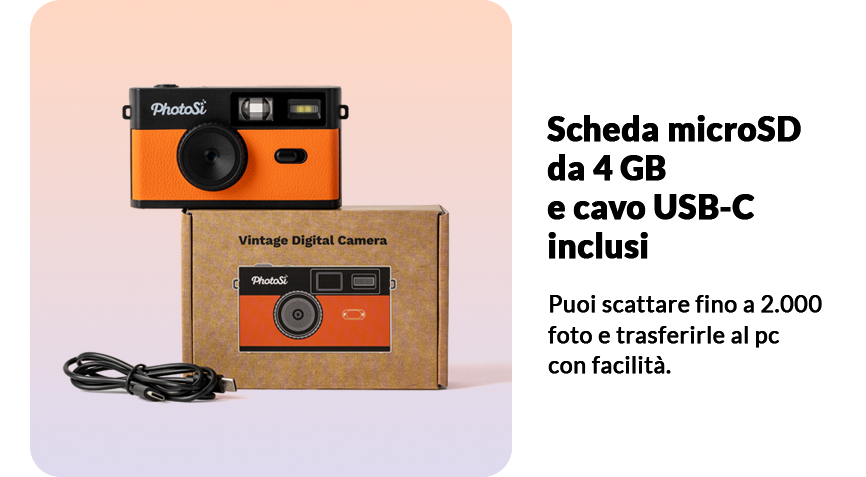 Scheda microSD da 4 GB e cavo USB-C inclusi