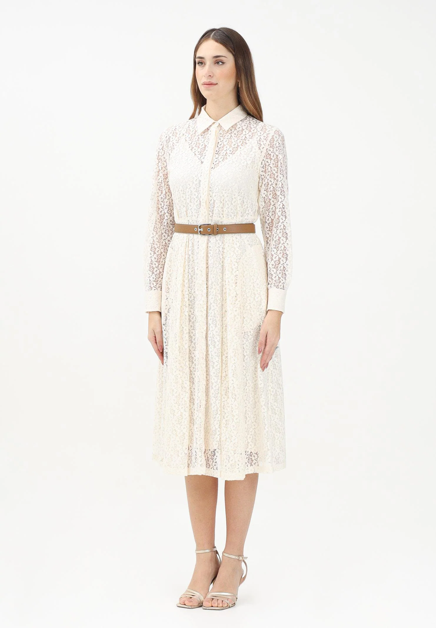 Image of MAX MARA Abito midi avorio da donna realizzato in delicate pizzo
