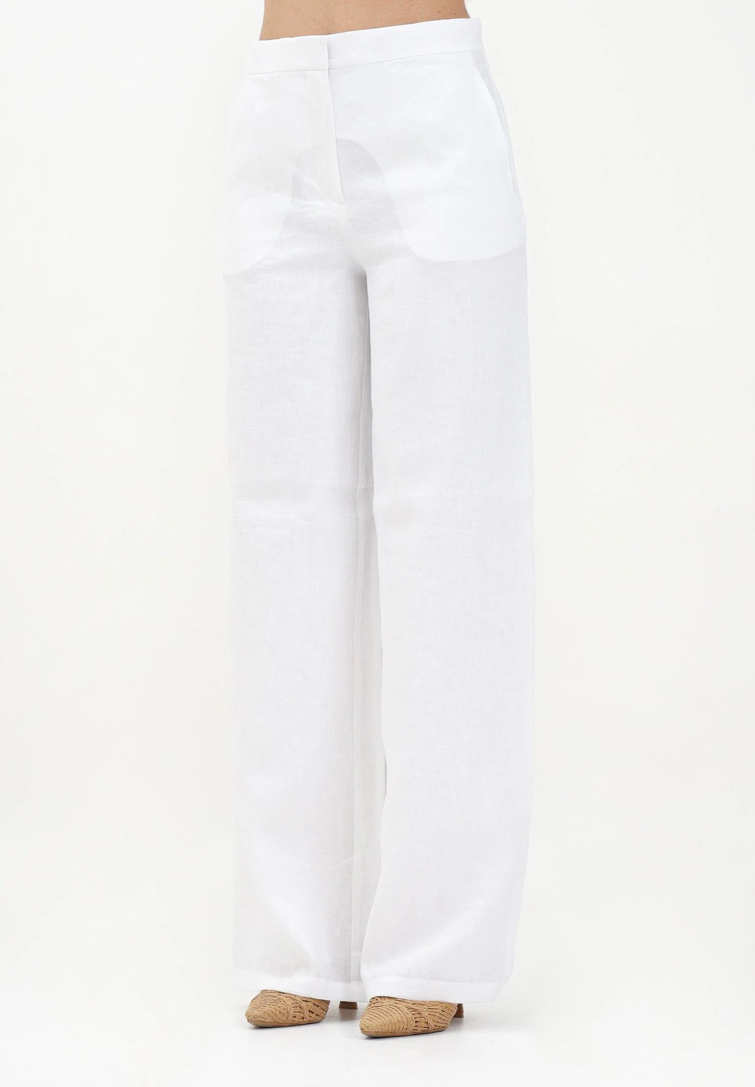 Image of MAX MARA Pantalone in lino bianco da donna