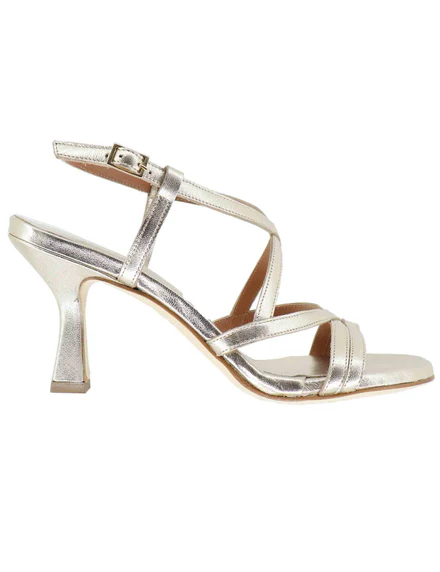 Sandali donna in pelle laminata platino con cinturini