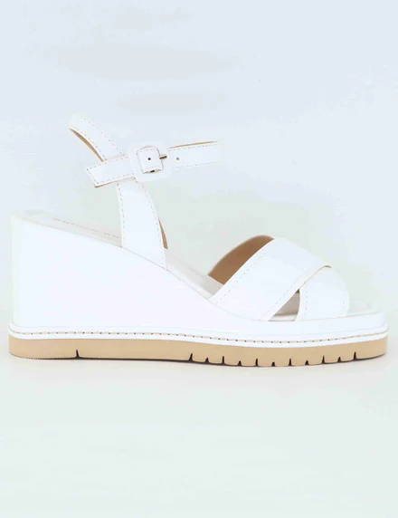 Sandali donna in pelle bianca con zeppa alta