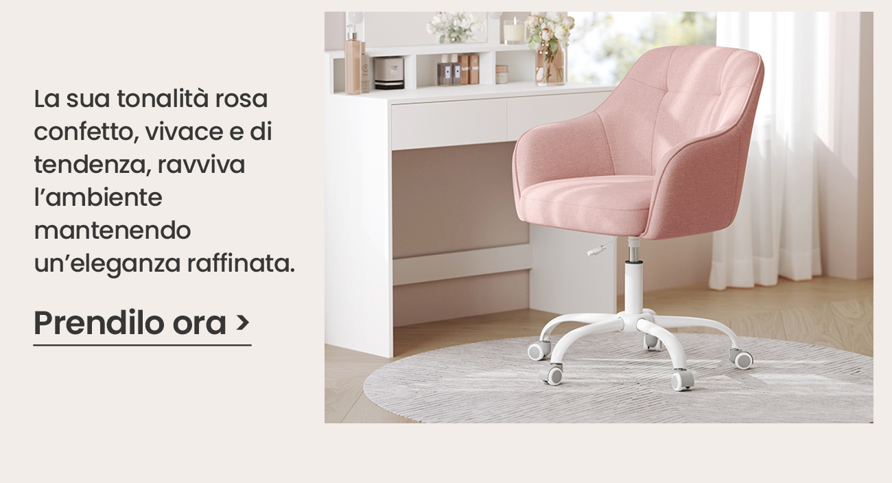 La sua tonalità rosa confetto, vivace e di tendenza, ravviva l’ambiente mantenendo un’eleganza raffinata.
