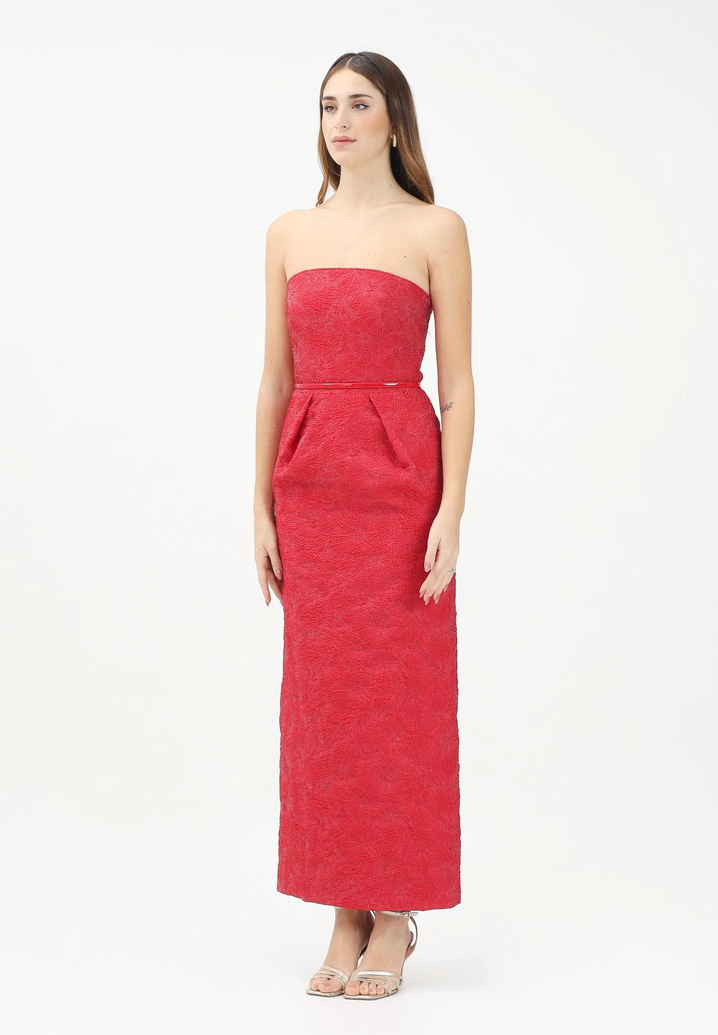 Image of MAX MARA Abito lungo rosso da donna con un delicato disegno a fiori
