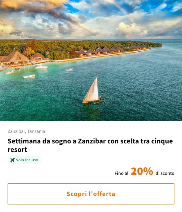 Settimana da sogno a Zanzibar con scelta tra cinque resort