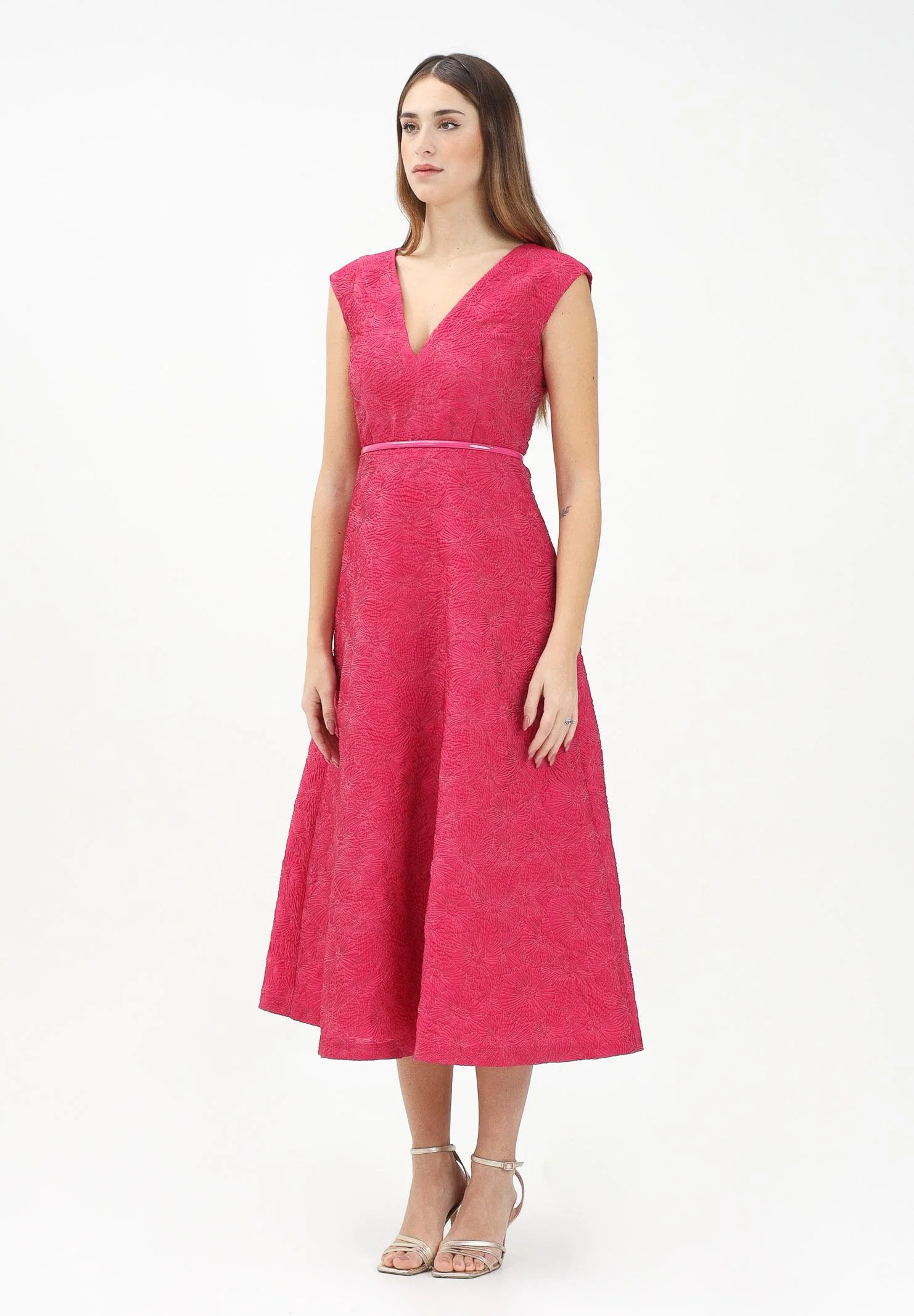 Image of MAX MARA Abito midi fucsia da donna con un delicato disegno a fiori