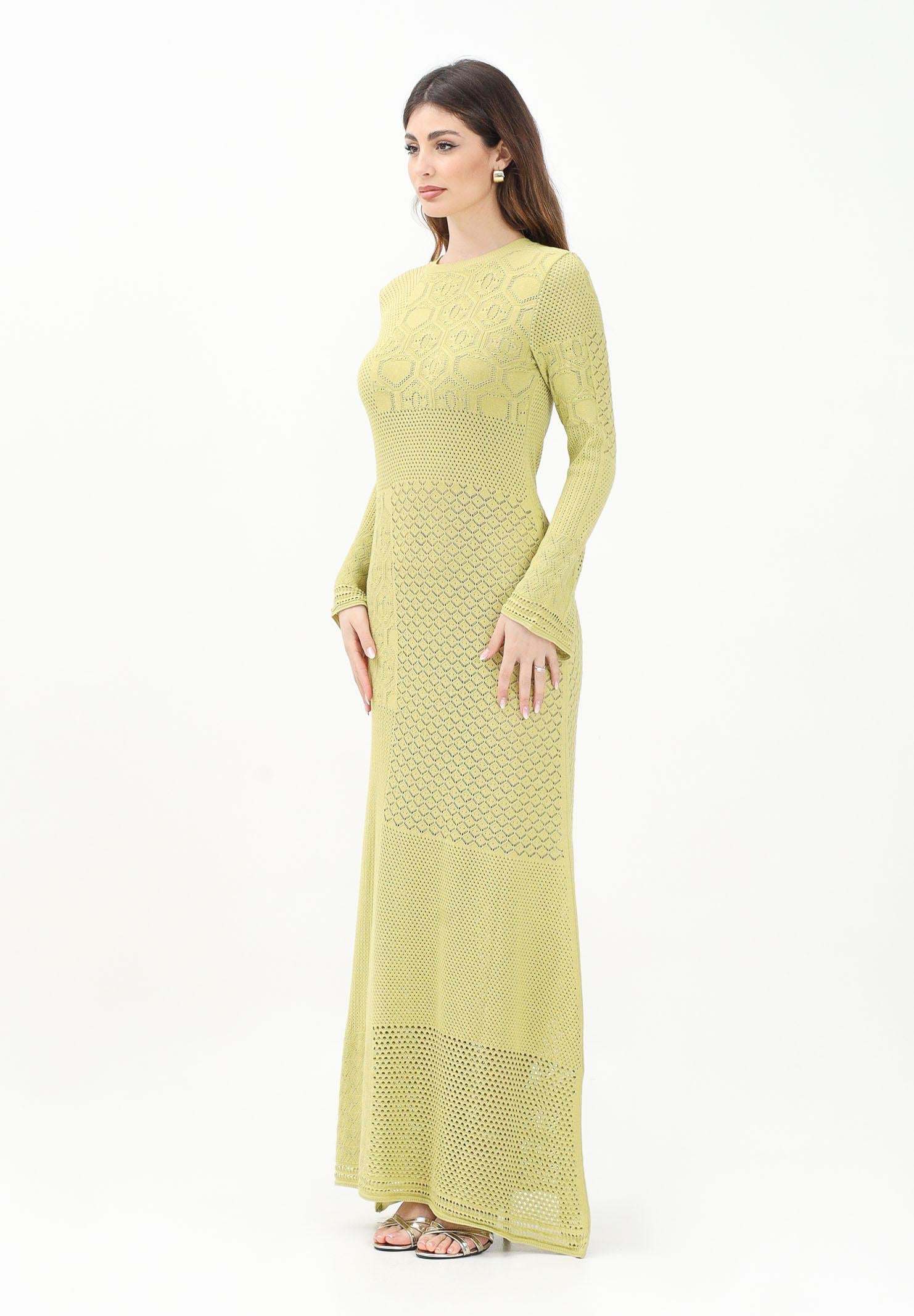 Image of AKEP Abito lungo verde da donna in maglia punto pizzo