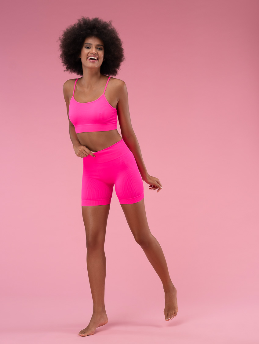 Image of Ciclista Donna Costina Rib - Rosa Fluo
