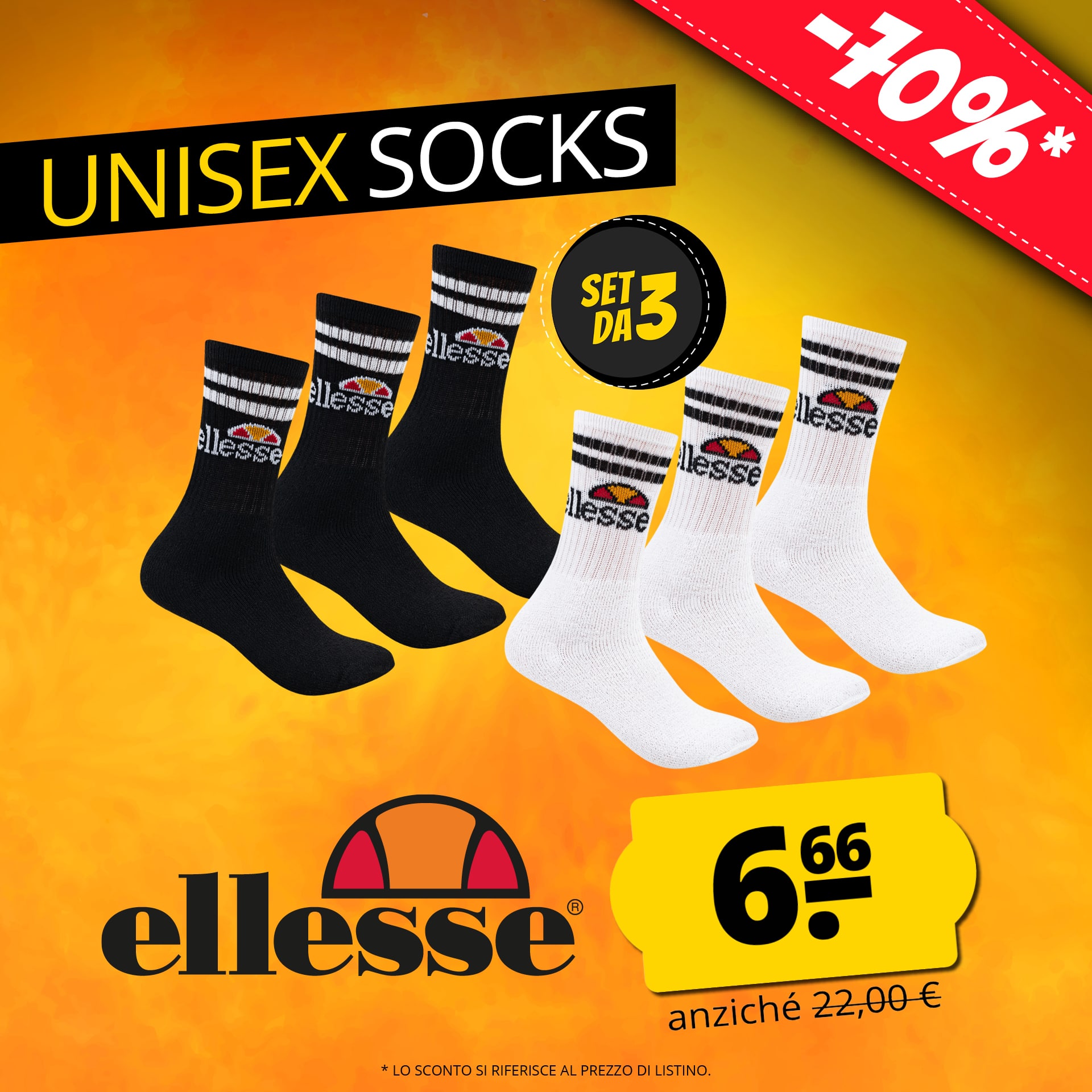 ellesse vulloni unisex calzini 3 paia