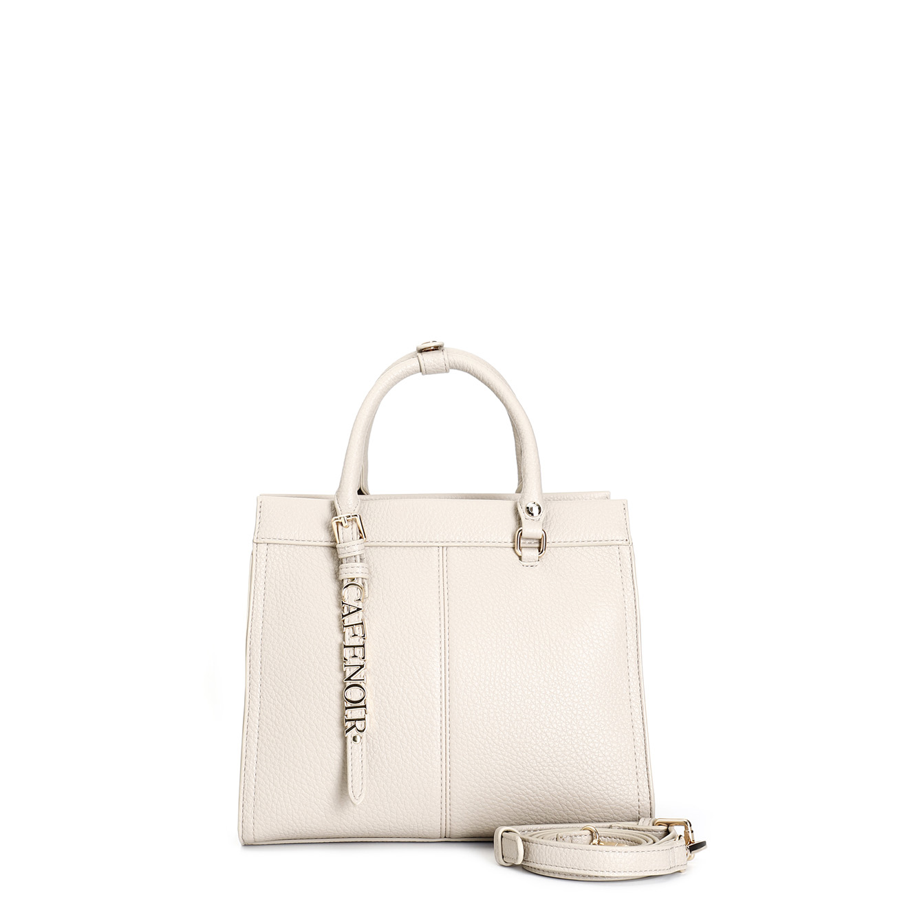 Image of bauletto in materiale con grana, manici tubolari e tracolla removibile beige