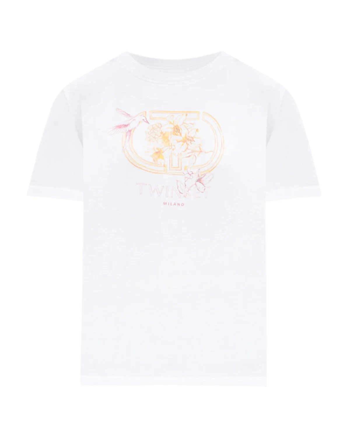 Image of T-shirt bianca in cotone con stampa illustrata