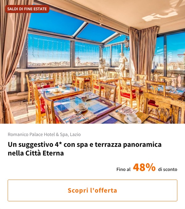 Un suggestivo 4* con spa e terrazza panoramica nella Città Eterna