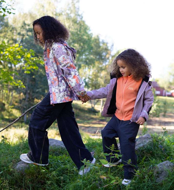 Kids outdoors, wearing Helly Hansen gear