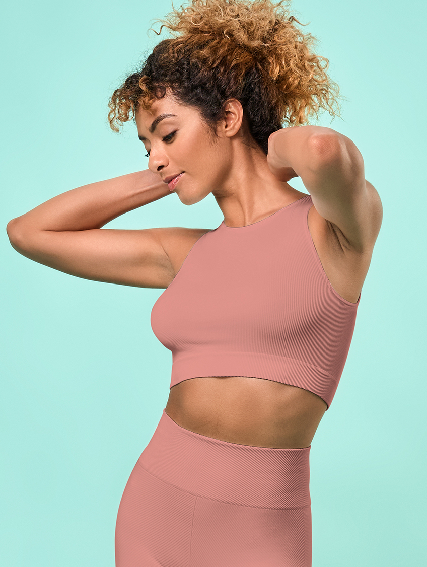 Image of TOP DONNA S/L GIRO COSTINA RIB ROSA ANTICO