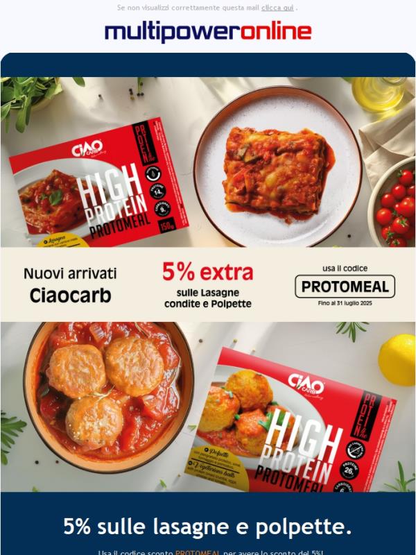 Novità! Lasagne e Polpette proteiche! + 5% di sconto!
