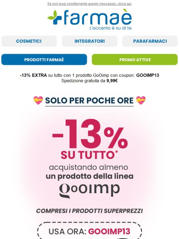 -13% su tutto con 1 prodotto GoOimp e spedizione gratuita da 9,99€