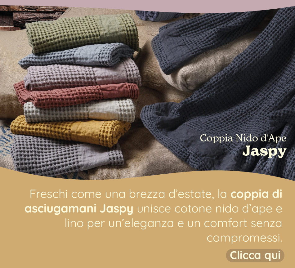Coppia Nido d'Ape Stonewashed con Bordo in Lino - Jaspy