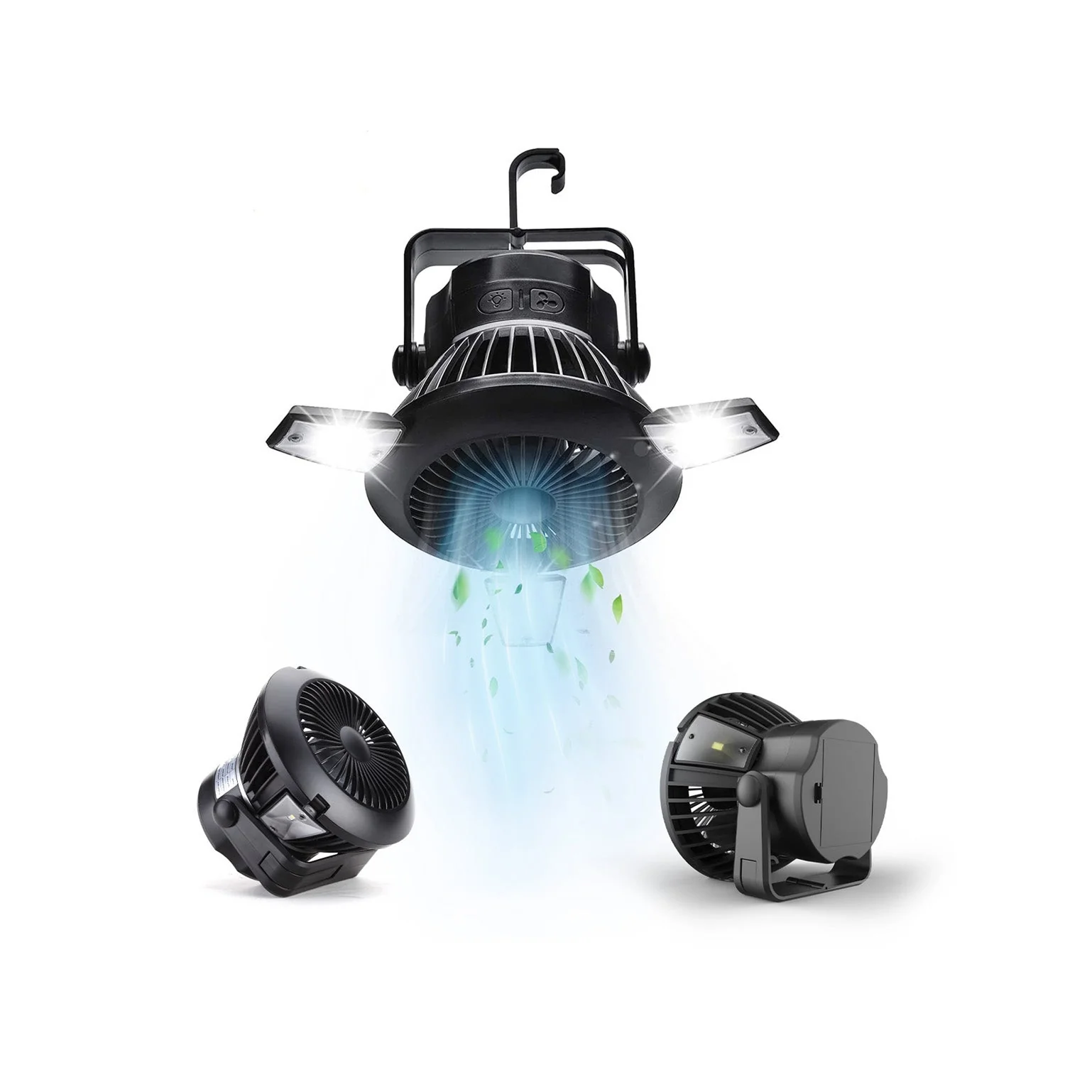 Image of Ventilatore con Pannello Solare, 4 LED  e Gancio
