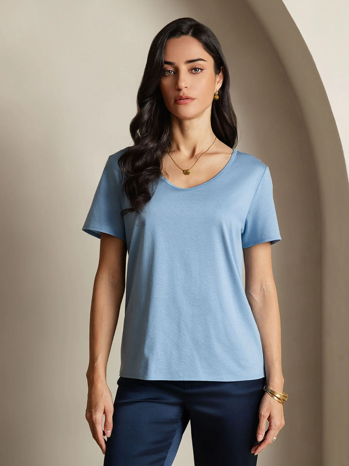 Image of Misto Seta T-shirt Donna Scollo A V