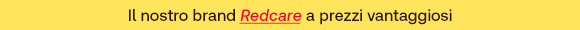 Banner promozionale con sfondo giallo che annuncia: Il nostro brand Redcare a prezzi vantaggiosi