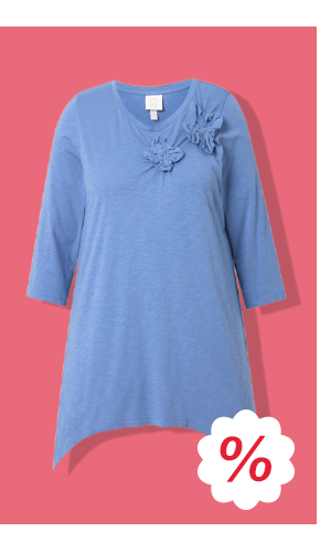 maglia, fiori 3D, girocollo, manica 3/4, cotone biologico