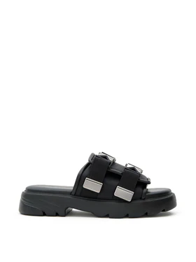 Sandali Slippers Flash in Tessuto Tecnico Nero Bottega Veneta