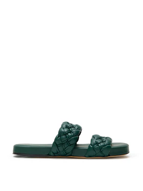 Sandali Slippers 'Foulard' in Nappa Verde con Intreccio Bottega Veneta