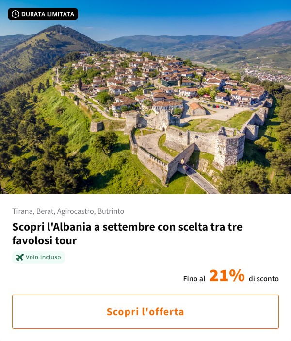 Scopri l'Albania a settembre con scelta tra tre favolosi tour
