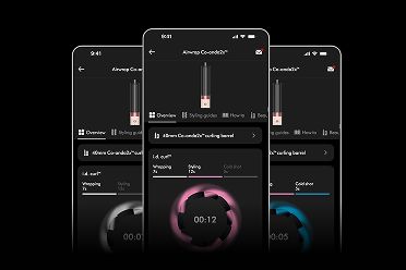 La sequenza di creazione ricci personalizzata i.d. curl nell’app MyDyson su tre smartphone.