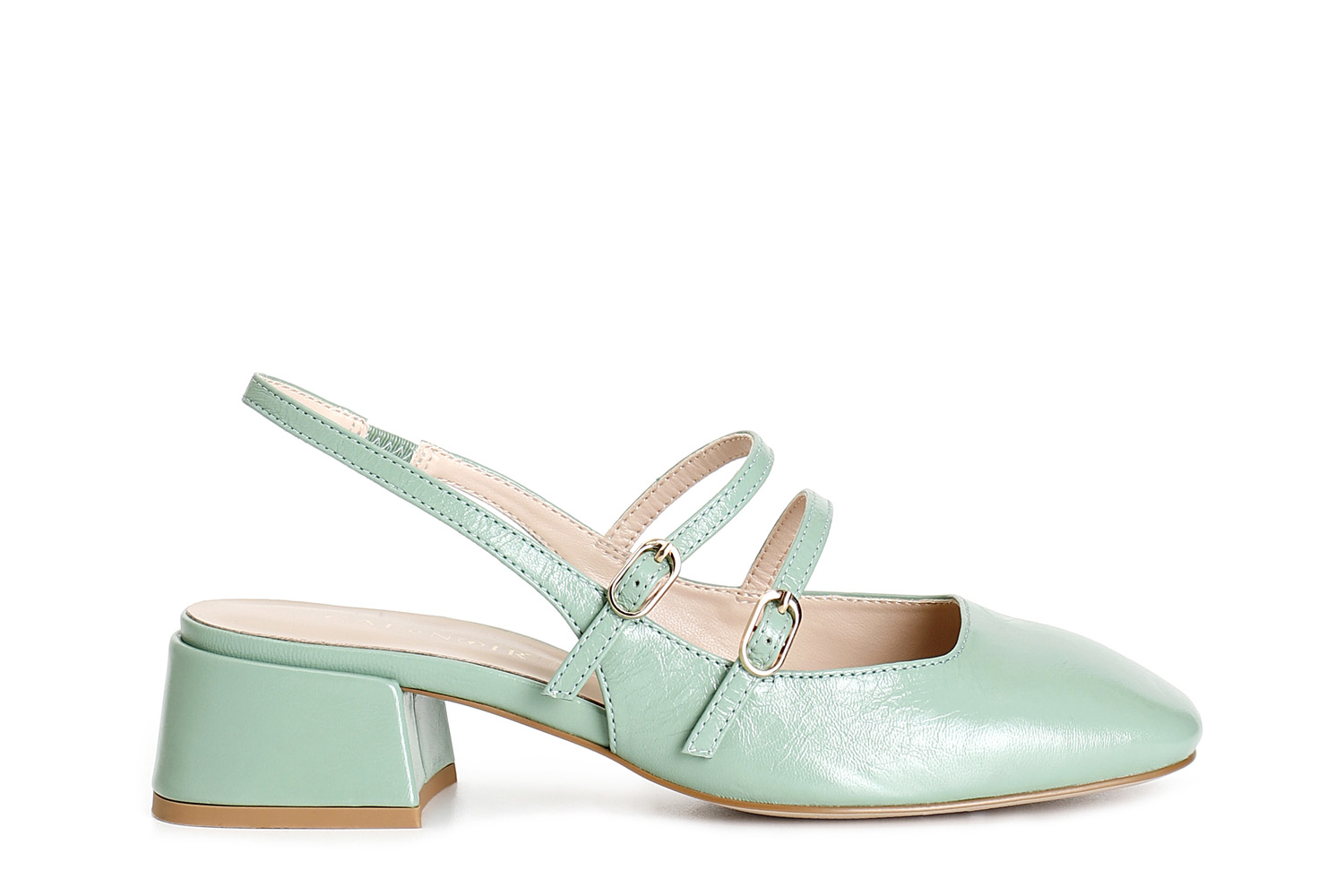 Image of slingback in pelle vernice due fibbie laccio dietro salvia