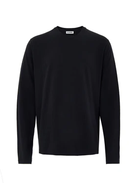 T-Shirt Nera Maniche Lunghe con Logo Ricamo Jil Sander