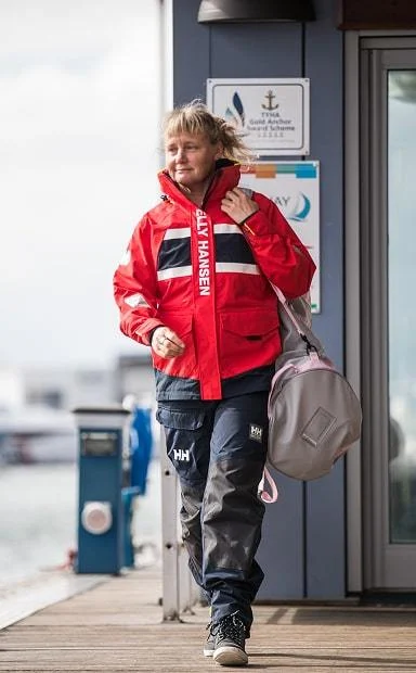 Pip Hare with a Helly Hansen duffel