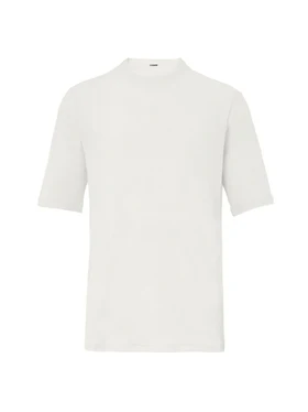 T-Shirt Grigio Perla in Cotone Garzato Jil Sander