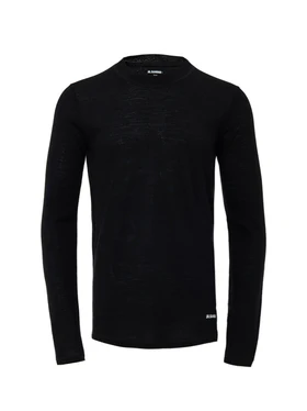 T-Shirt Nera Maniche Lunghe con Logo a Contrasto Jil Sander