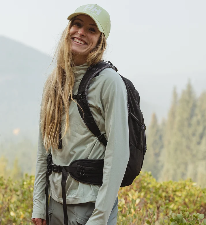 Woman in Helly Hansen backpack