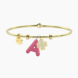 Bracciale HULA-HOOP   con ciondoli QUADRIFOGLIO e INIZIALE
