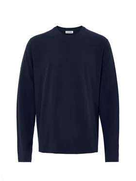 T-Shirt Blu Maniche Lunghe con Logo Ricamo Jil Sander