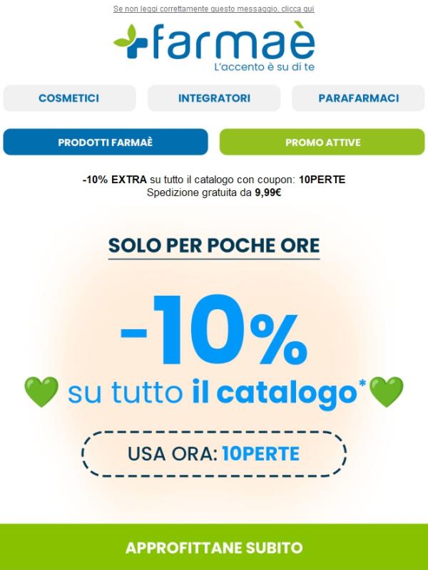 🚀Per 24H: 10% extra su tutto e spedizione gratuita da 9,99€